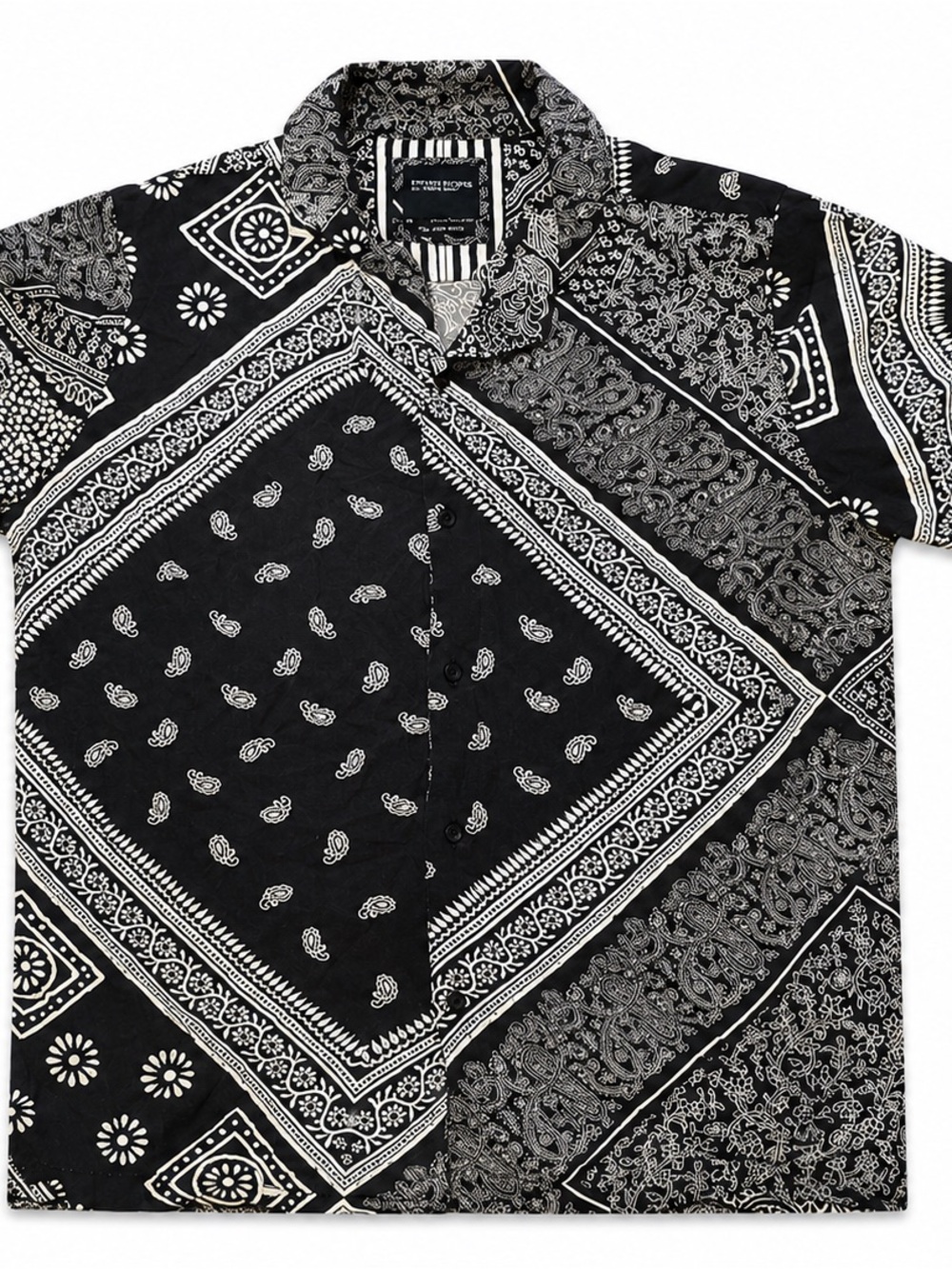 Denim & Flower Ricky Singh Men M Black White Bandana Paisley Short Sleeve Shirt